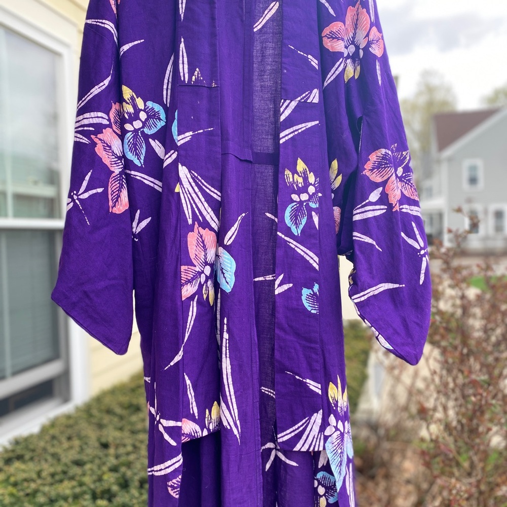 Hand Printed Cotton Vibrant Purple Floral Japanese Kimono